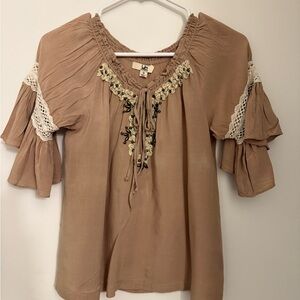 Ya Los Angeles Beige Blouse with Embroidery